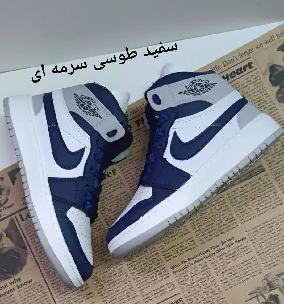 کفش اسپرت دخترانه جردن ساق دار سفید طوسی سرمه ای کد 254