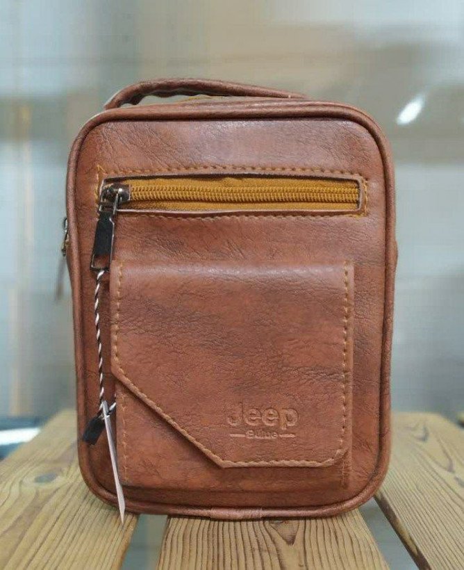 کیف مردانه دوشی چرم صنعتی عسلی کد 224